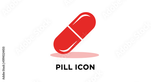 Red capsule pill icon isolated on white background.