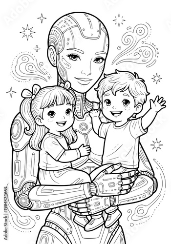 Cyborg babysitter coloring page