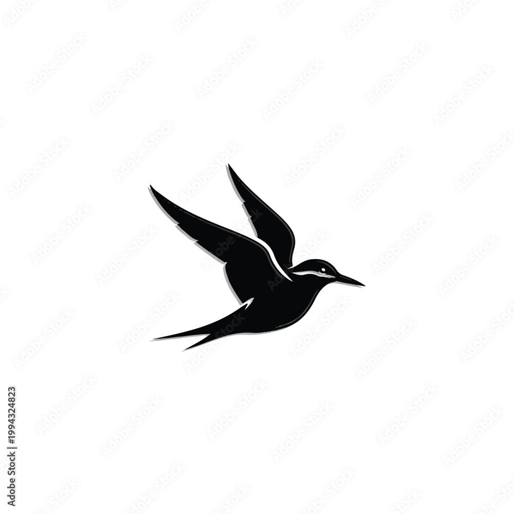 Obraz premium Black bird in flight silhouette.