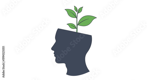 Human Head Silhouette with Growing Green Plant
