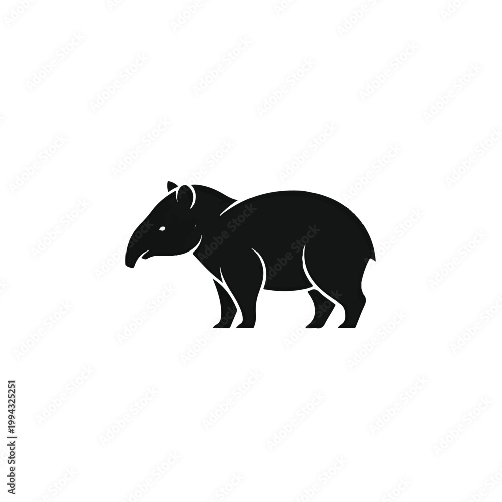 Obraz premium Black silhouette of a tapir animal.