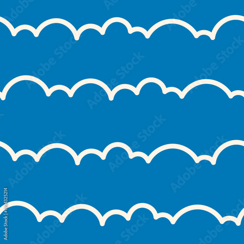 Minimal Blue Wave Seamless Pattern. Strong rounded Sea Ocean Water texture. Curvy coastline rhythm background. Repeat vector illustration