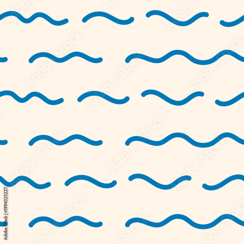 Minimal Wave Line Seamless Pattern. Simple striped background with clean blue curvy texture for modern summer ocean sea geometric designs. Vector illustration
