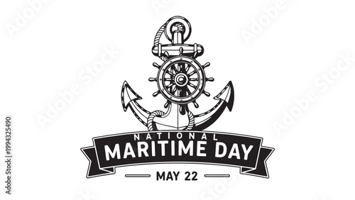 Celebrating Maritime Day with Nautical Anchor and Ship Wheel Design.
