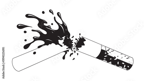 Cigarette with ash and smoke, symbolizing smoking and health risks.