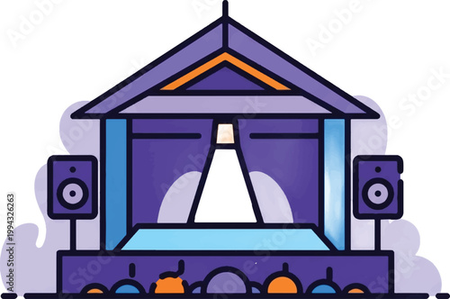 concert, stage, vector, purple, music festival, event, live music, performance, outdoor concert, festival stage