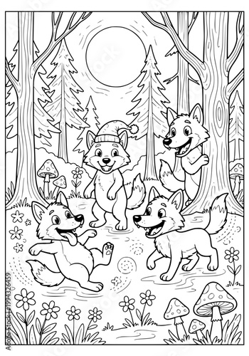 Funny wolf cubs coloring page