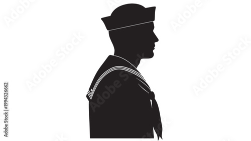 Silhouette of a Sailor in Uniform with Hat and Nautical Attire.
