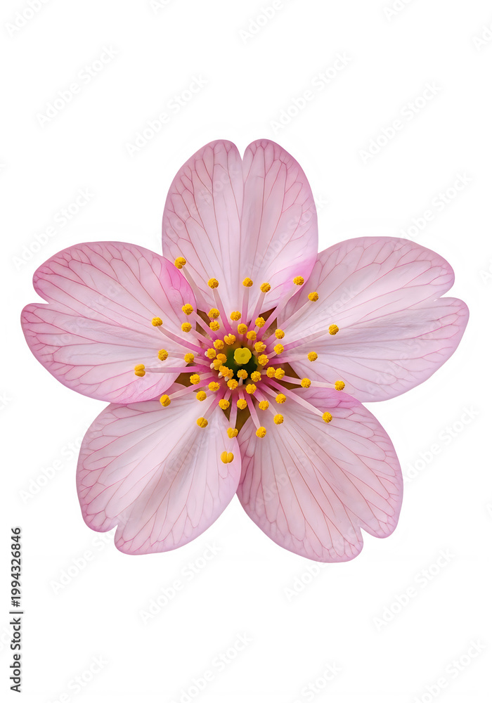 Fototapeta premium Delicate pink cherry blossom with golden center