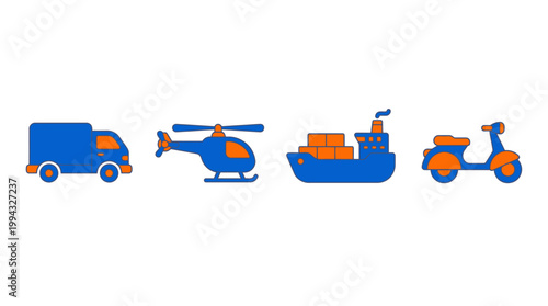 Vehicles including a truck helicopter boat and scooter are shown