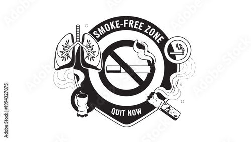 No Smoking Sign with Cigarette and Smoke-Free Zone Illustration.