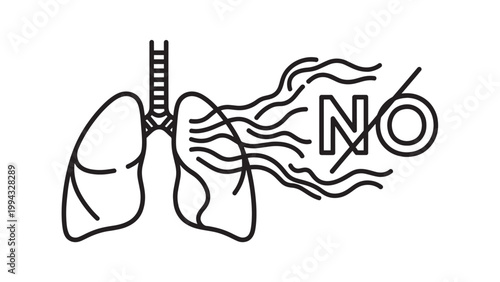 Medical Illustration Showing Lung with No Smoking Sign and Cigarette.