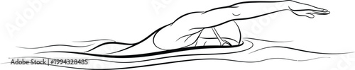 Professional athlete performing the front crawl swimming stroke through water with smooth motion captured in a simple black line drawing