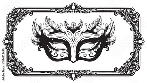 Elegant Black and White Venetian Mask with Ornate Detailing for Costume and Party Wear.