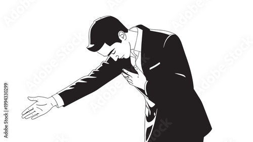 Businessman in Suit Gesturing with Open Hand in a Professional Setting.