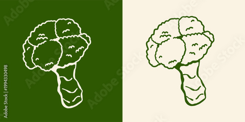 Detailed line art fresh broccoli showcasing florets .Minimalist vector illustration ,hand drawn vegetable sketch is ideal for health conscious branding and educational nutrition materials and pattern