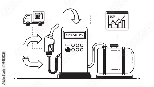 Modern Fuel Pump Station with Gasoline Dispenser and Vehicle Refueling Equipment.
