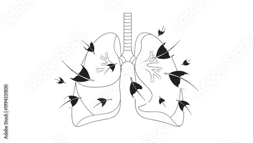 Detailed Illustration of Human Lungs with Airway Branches and Alveoli Structure.