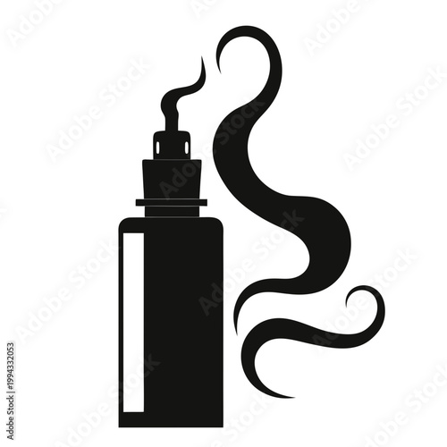 Black vape bottle with swirling smoke vapor e-cigarette