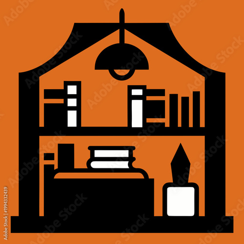 Cozy bookstore interior with books and lamp shelves