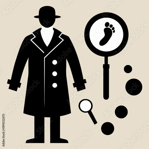 Detective examining footprint with magnifying glass