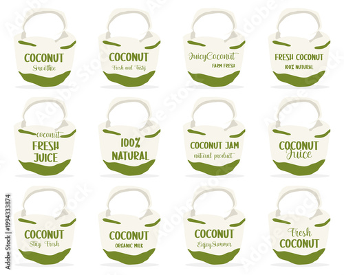 Set of coconut juice tags and more.