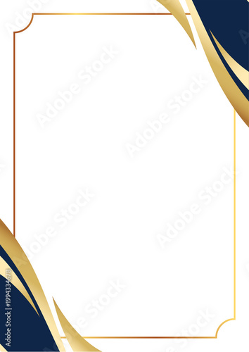 Elegant gold and blue border frame with decorative design elements on white background