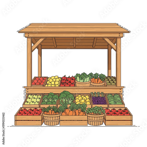 Fresh Produce Stand with Assorted Fruits and Vegetables