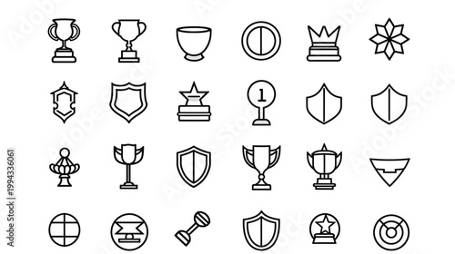 Set of outline trophy icons vector illustration achievement award cup icons collection minimal UI design line art