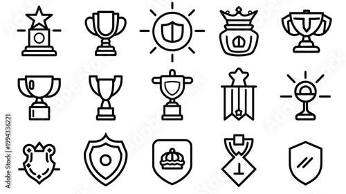 Set of outline trophy icons vector illustration achievement award cup icons collection minimal UI design line art