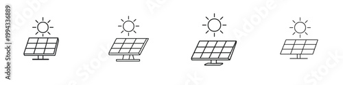 Line art of solar panels with sunlight. Vektor, illustration, minimalist, icon, set icon
