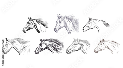 Black and white line drawing of a horse’s head vector illustration equine outline minimalist sketch animal portrait design