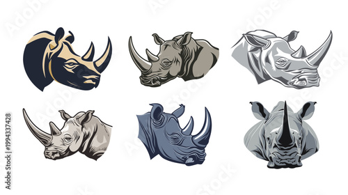Bold rhinoceros head design sharp horn vector illustration strong wildlife emblem aggressive animal logo minimal modern style