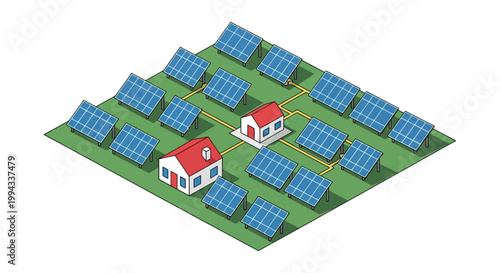Solar panels installed on residential properties, powering homes with renewable energy
