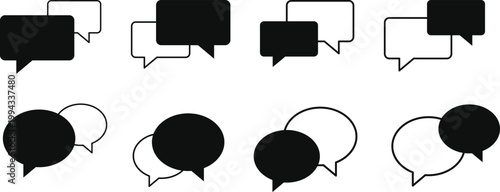 Set of chat and talk icon. Help desk and communication design. Speech bubble and messaging symbols. Online conversation and talk sign. Modern web policy sign