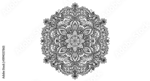 Intricate black and white mandala a detailed floral design for relaxation and artistic expression