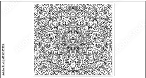 Intricate black and white mandala a detailed floral pattern for relaxation and creative expression