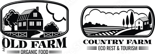 Old farm and country farm logos showcasing organic food and eco tourism