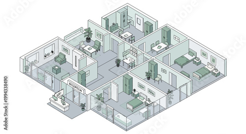 Isometric View of a Detailed Home Floor Plan Illustration, Highlighting Modern Interior Design, Room Layouts, and Furniture Arrangement for Residential Living Spaces