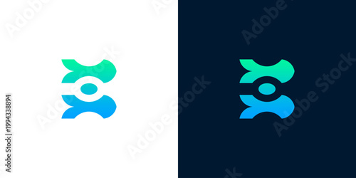 Modern Abstract Letter B or E Logo Design with Smooth Blue and Green Gradient for Dynamic Technology and Business Branding Identity
