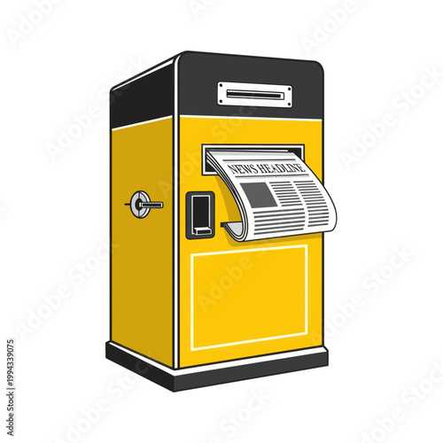 Vintage Newspaper Vending Machine, Yellow and Black, Isolated on White