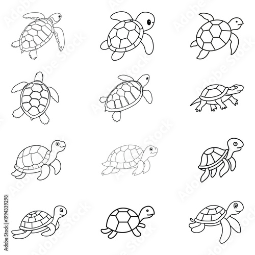 turtle coloring book line art set