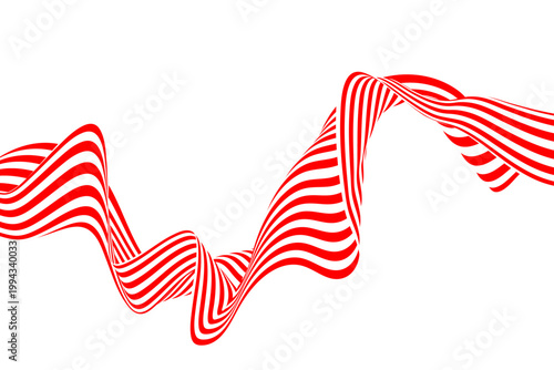 Abstract red and white striped wavy line on white background with 3D volume effect. Eps 10