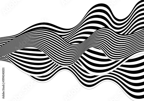 Abstract vector background with black and white wavy lines and optical illusion of movement. Eps 10
