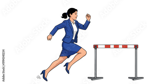 Businesswoman Jumping over Hurdle Vector Illustration, Isolated Transparent Background for Corporate Challenge and Success Concept