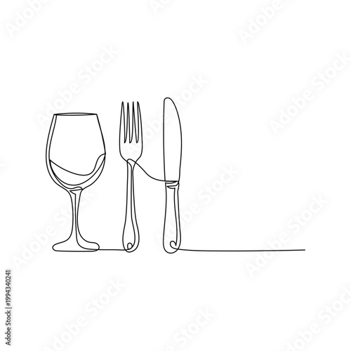 Global food concept with earth plate and fork knife line art