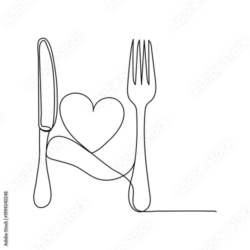 Global food concept with earth plate and fork knife line art