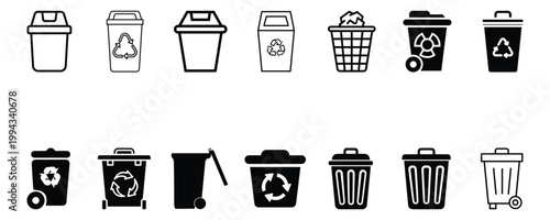 set of trash can icons