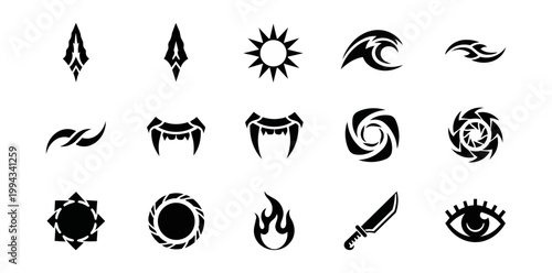 Abstract eye symbol elements on black background