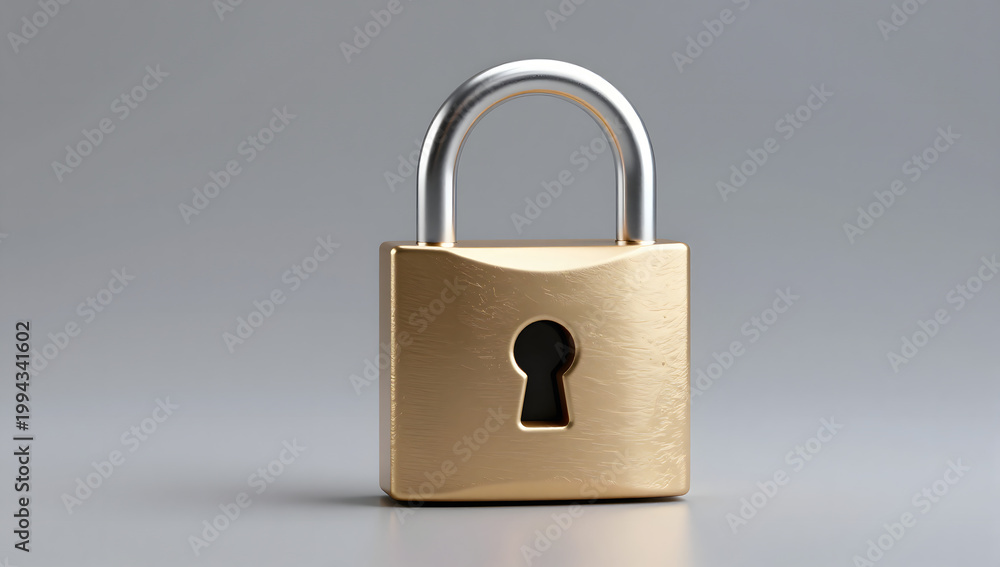 Fototapeta premium Secure Access: A classic padlock, meticulously crafted with a gleaming metallic finish, stands as a symbol of impenetrable security. The cool.